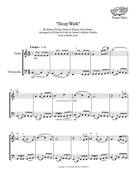 Sleepwalk Instrumental Version Arr Sarah Cellobat Chaffee By Santo