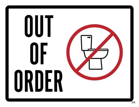 A Sign That Says Out Of Order With A Toilet In The Middle And A Red