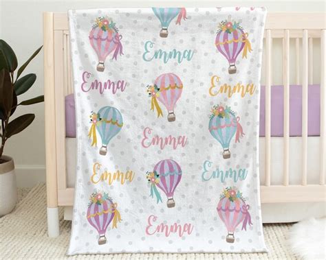 Hot Air Balloon Baby Blanket With Name Chic Floral Balloon