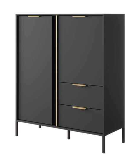 Komoda wysoka Golden 103 cm antracytowa nowoczesny design złoty uchwyt