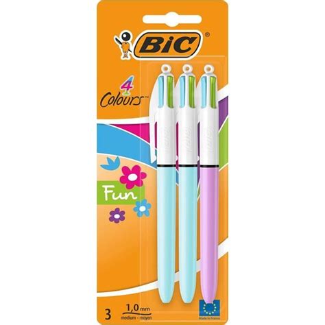 BIC 4 Couleurs Fun Stylos Bille Rétractables Pointe Moyenne 1 0 mm