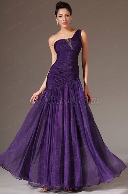 Purple Simple One Shoulder Floor Length Dress 00142606 Edressit