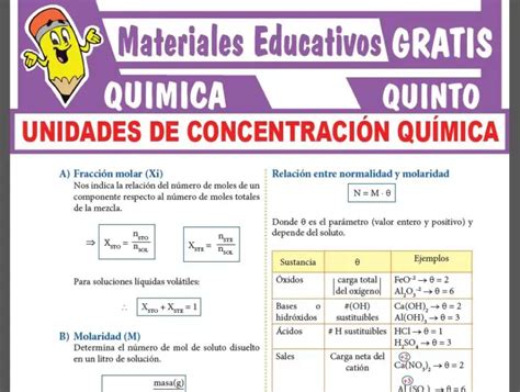 Unidades De Concentraci N Qu Mica Para Quinto Grado De Secundaria