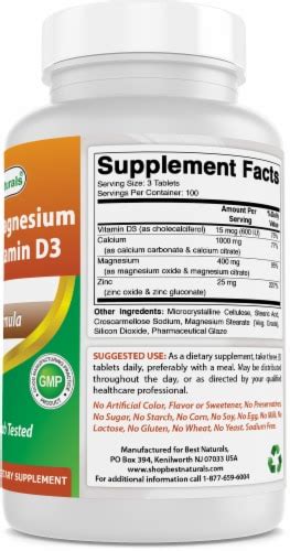 Best Naturals Calcium Magnesium Zinc With Vitamin D Tablets