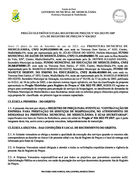 ATA DE REGISTRO DE PREÇOS Nº 026 2023 Prefeitura Municipal de