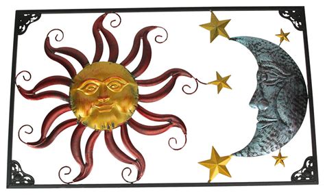 Tri Tone Celestial Sun Moon And Stars Indoor Outdoor Metal Wall Art