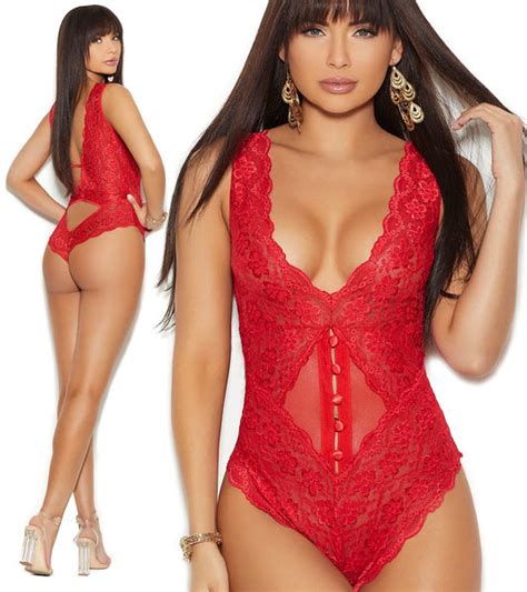 Red Lace Deep Plunge Teddy Delightfully Vixen