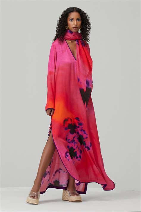 Buy Multi Color Cotton Satin Printed Abstract V Kaftan With Scarf For