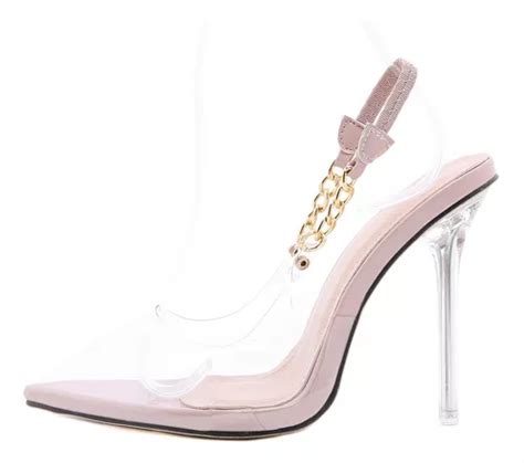 Elegantes Tacones De Aguja Transparentes Con Cadenas Meses sin interés