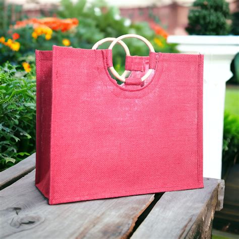 Personalized Burlap Tote Bags With Bamboo Handle Custom Jute Bag