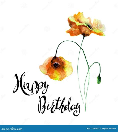 Poppies Flowers With Title Happy Birthday Stock Illustration Illustration Of Spring Ornate