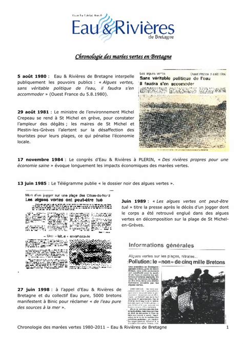 Pdf Chronologie Algues Vertes Eau Et Rivi Res De Bretagne