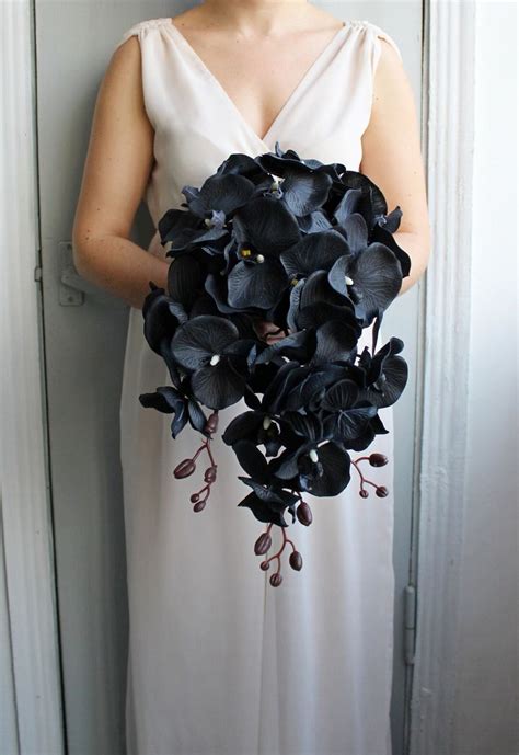 Black Orchid Bouquet Gothic Wedding Bouquet Cascading Wedding Bouquet