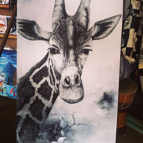 Giraffe Charcoal On Canvas African Art Moose Art Art