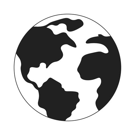 Globe world black and white 2D cartoon object. Earth planet isolated ...