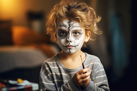 Premium AI Image | Portrait of a cute boy in Halloween makeup