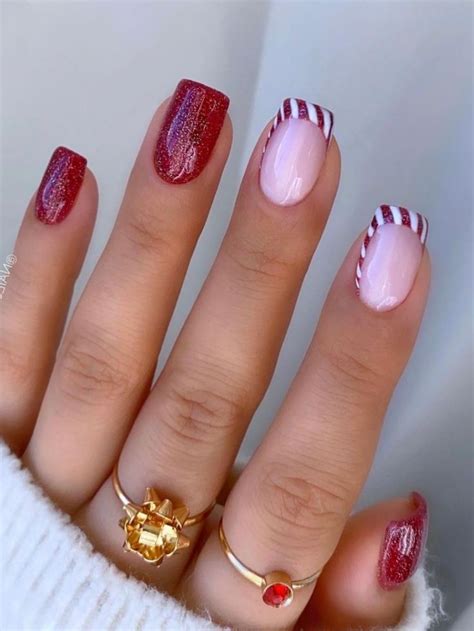 Candy Cane French Tip Nails Cute Gel Nails Love Nails Pretty Nails