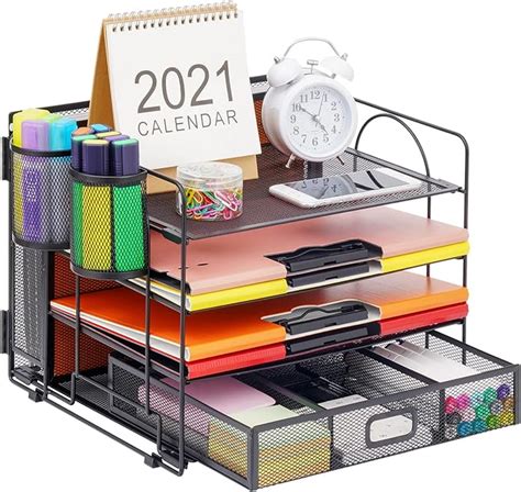 Amazon Marbrasse 4 Trays Desk File Organizer With 2 Pen Holder