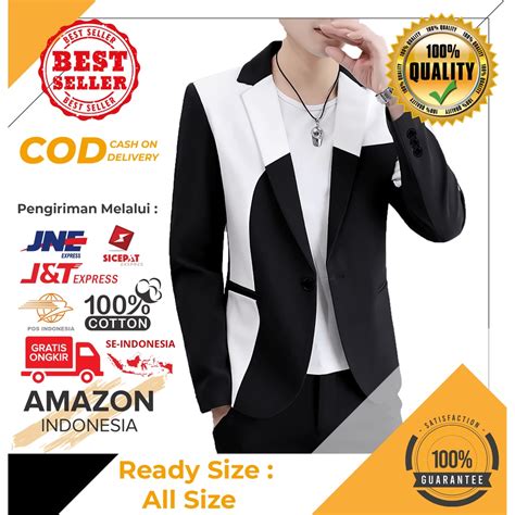 Jual Blazer Blazzer Jas Pria Cowok Warna Hitam Putih Keren Bahan Tebal