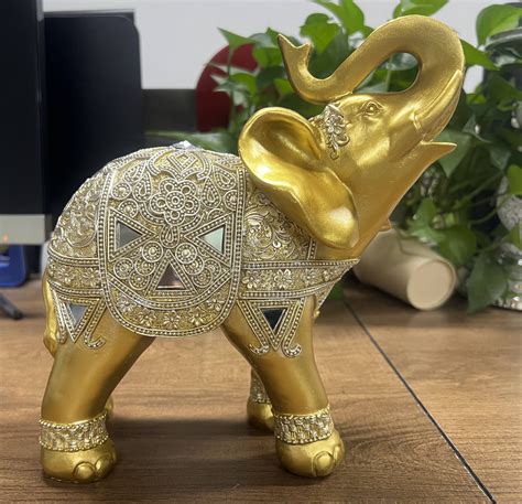 Fathers Day T 9 H Gold Elephant Statue Trunk Facing Etsy