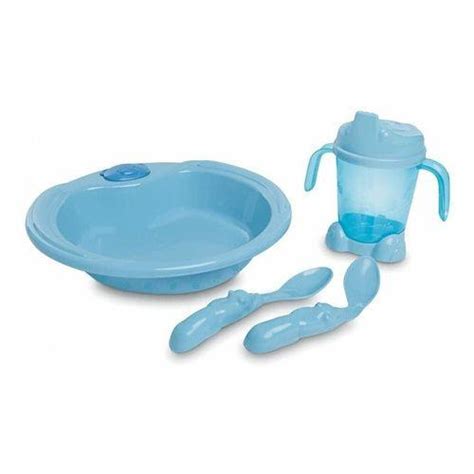 Kit Alimentação Infantil Bebê Criança Prato Copo Colher Adoleta Azul