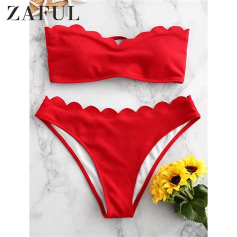 ZAFUL Bikini 2018 Design Bow Bikini Scalloped Hem Bandeau Swimwear