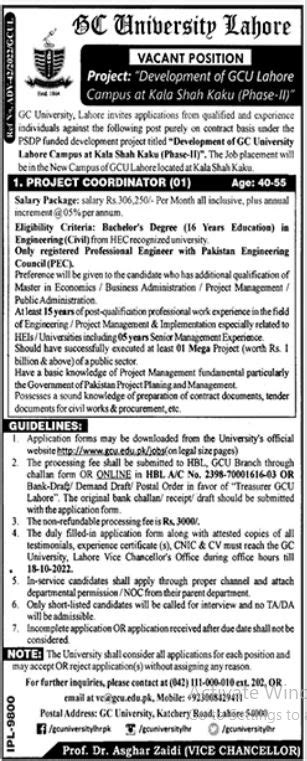 GC University Lahore Job 2022 2023 Job Advertisement Pakistan