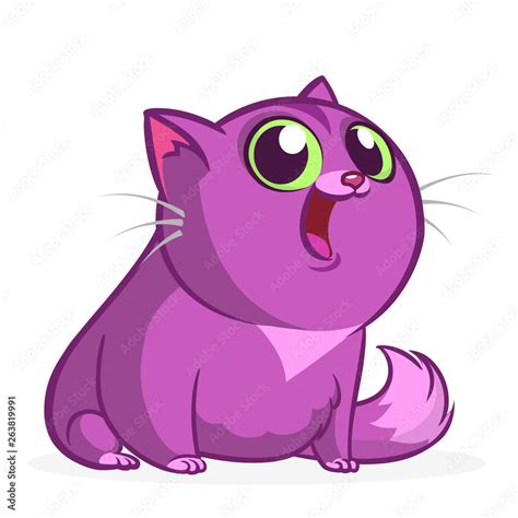 Cartoon cute smiling purple fat cat. Fat striped cat illustration ...