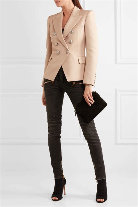 Beige Double Breasted Wool Blazer Balmain Beige Blazer Outfit Blazer Outfits For Women