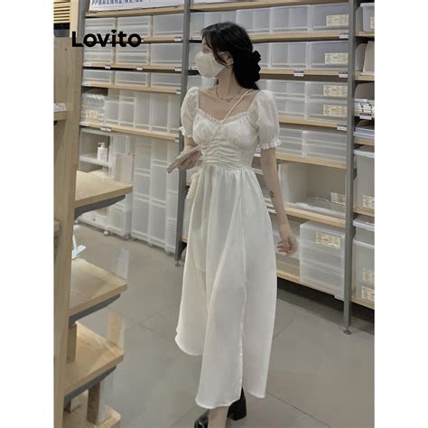 Lovito Vestido Casual Liso Franzido Para Mulheres Lna60087 Shopee Brasil