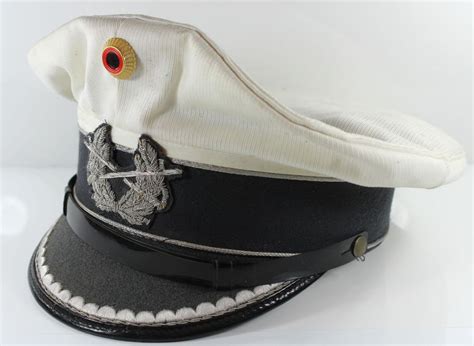 Lot German Officer S Peaked Cap Complete With Badges Chinstrap