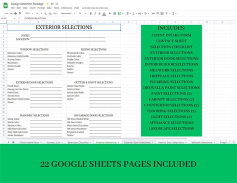 New Home Design Selection Sheets Google Sheets Customizable Template