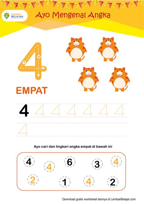 Lembar Kerja Menulis Angka 4 Lembar Belajar Lembar Belajar Lembar