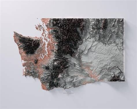 Washington State Hipsometric Tint 4 Etsy Map Art Relief Map