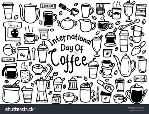 International Day Coffee Doodle Icon Set Stock Vector Royalty Free