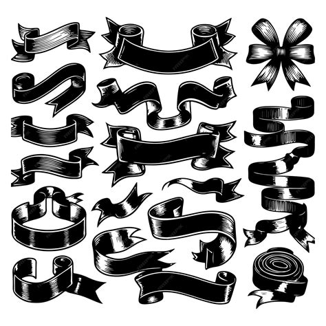 Premium Vector Black Ribbon Hand Drawn Set Of Different Vintage Ribbons Design Elements For