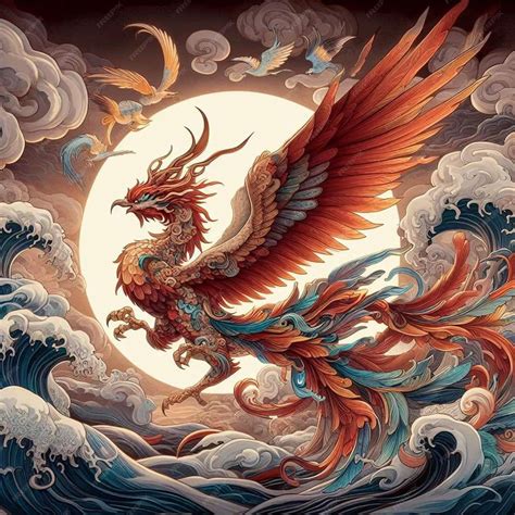 Mythology of Phoenix red and fire background | Premium AI-generated image