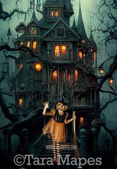 Halloween Haunted House Digital Backdrop Surreal Ghost House Fun