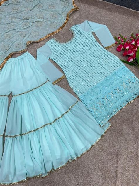 Beautiful Partywear Kurta Sharara Set With Duppatta Pakistani Etsy Uk