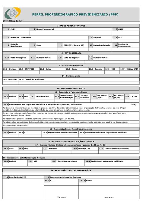 PPP Modelo Documento base para preenchimento do PPP dos funcionários