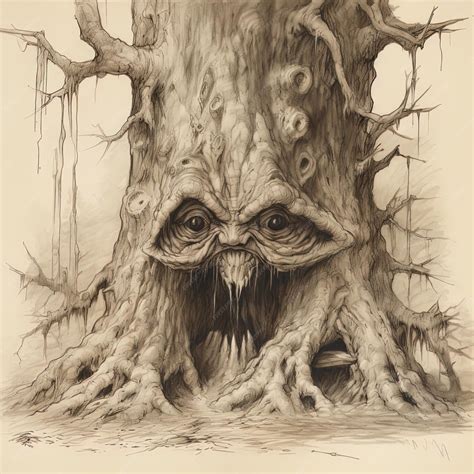 Premium Ai Image A Drawing Of A Tree With A Drawing Of A Monster With