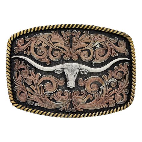 Tri Color Texas Longhorn Attitude Buckle Western Belt Buckles Belt