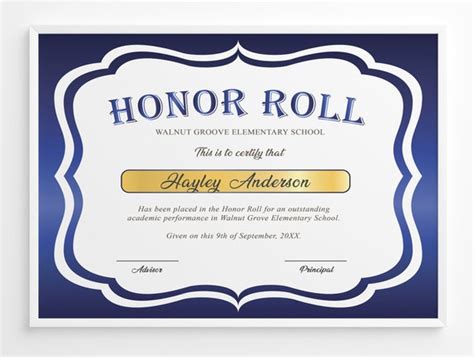 Editable Honor Roll Certificate Template Royal Blue School - Etsy