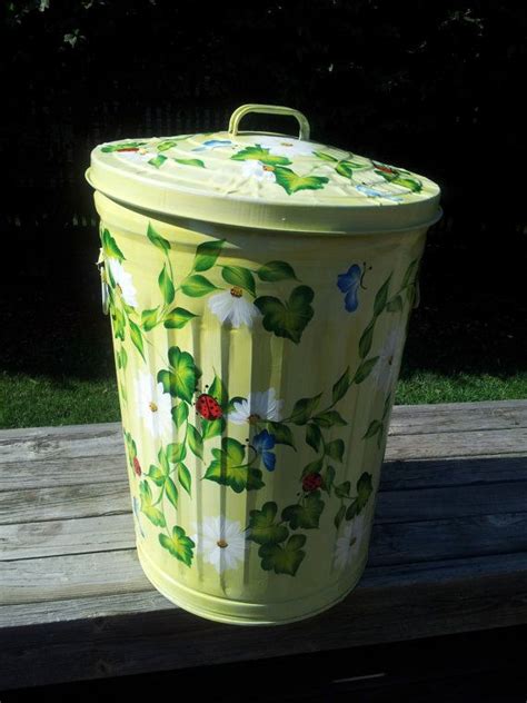 Decorative Hand Painted Gallon Galvanized Metal Trash Garbage