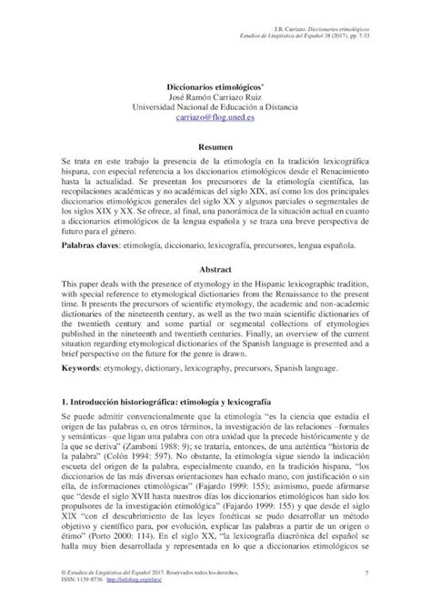 PDF Diccionarios etimológicos Resumen Palabras claves PDF