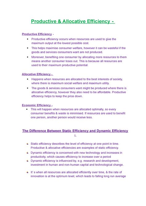 Productive And Allocative Efficiency Notes Productive Allocative