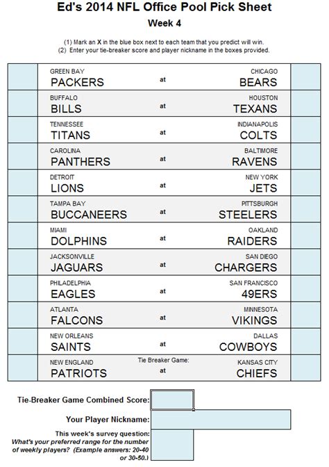 Ed's NFL Office Pool - Pick Sheet Forms to Download