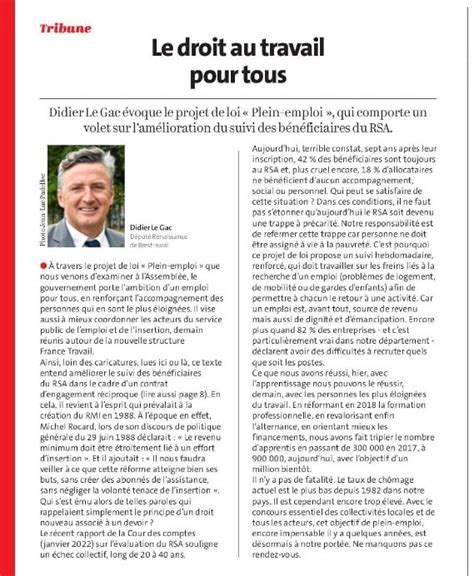 Tribune Le droit au travail pour tous Le Télégramme Didier le Gac