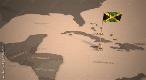 Flag on the map of jamaica. Vintage Map and Flag of Central America ...