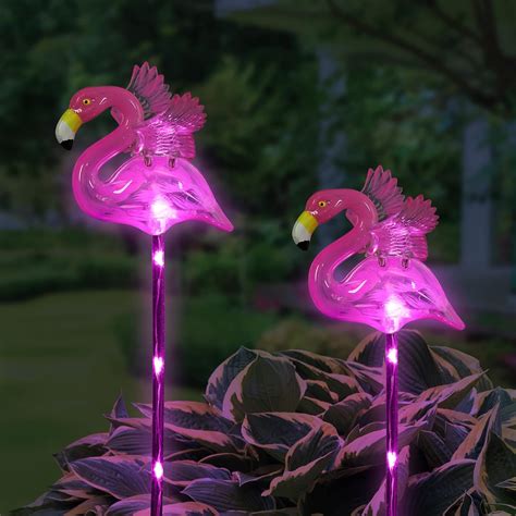 Exhart Solar Pink Flamingos Windywings 2 Pack Weather Resistant Plastic And Metal